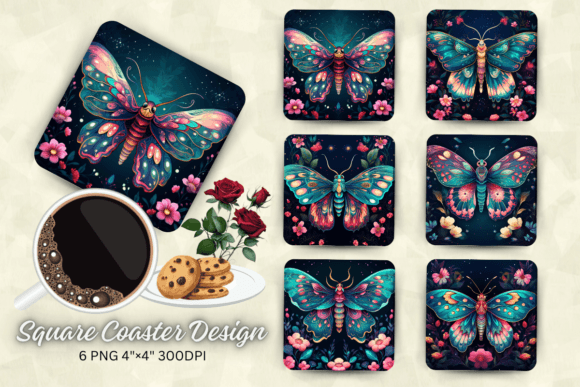 Download Vibrant Colors Mystical Moth Square Coas - Premium Bundle