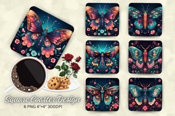 Download Vibrant Colors Mystical Moth Square Coas - Premium Bundle