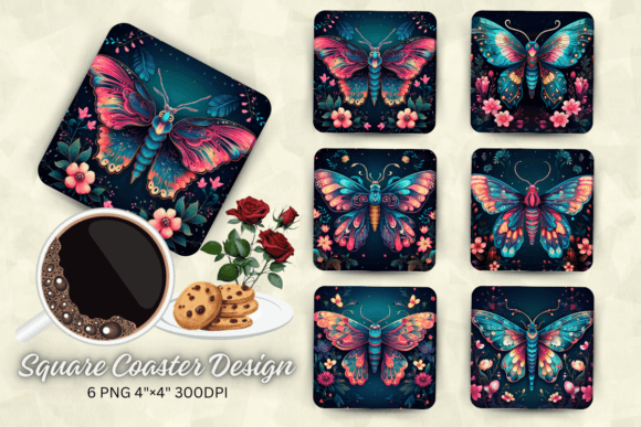 Download Vibrant Colors Mystical Moth Square Coas - Premium Bundle