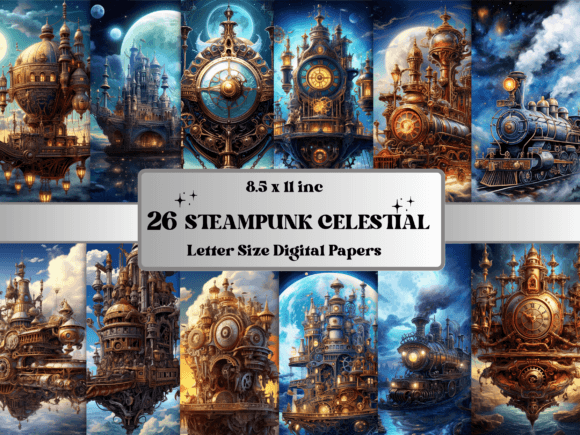Download Steampunk Celestial Background Paper Set - Background paper Collection